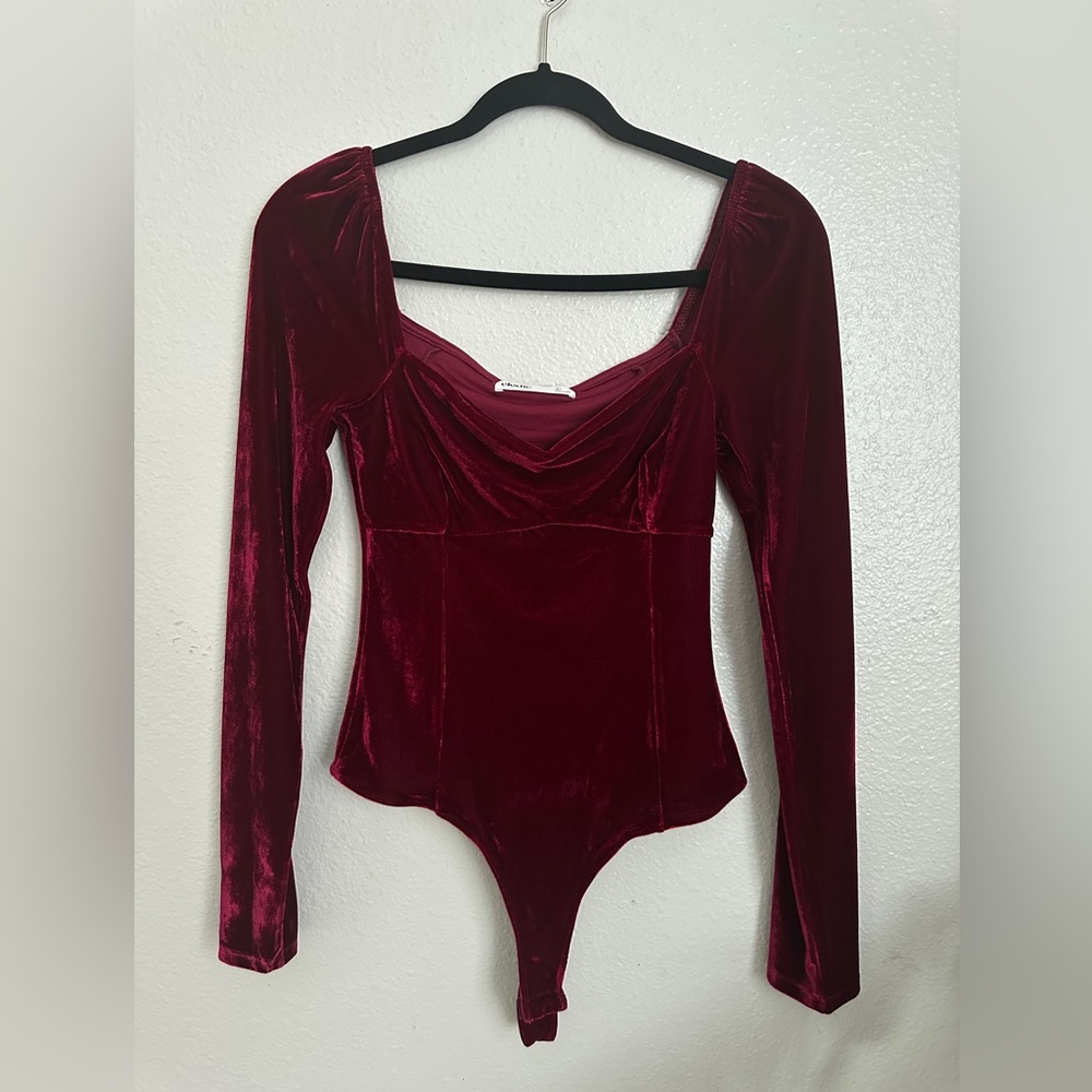 Elodie - Red Velvet Long Sleeve Bodysuit Size Small